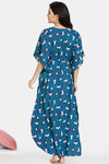 Zivame Dark Floral Woven Full Length Nightdress -Blue Coral — thumbnail 3