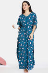 Zivame Dark Floral Woven Full Length Nightdress -Blue Coral — thumbnail 4
