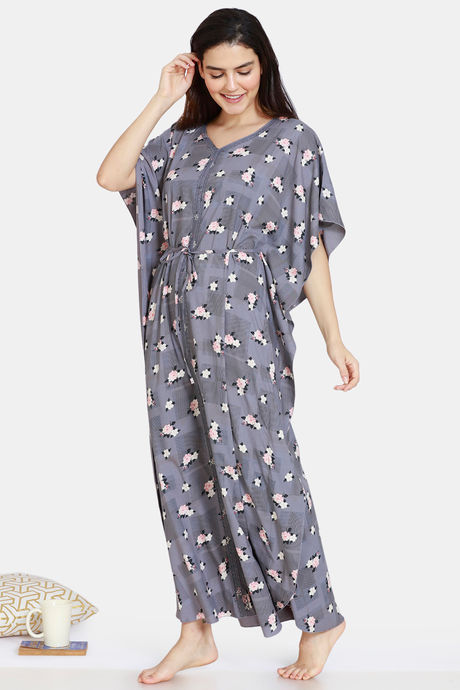 Zivame Dark Floral Woven Full Length Nightdress -Night Owl — image 2