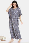 Zivame Dark Floral Woven Full Length Nightdress -Night Owl — thumbnail 2
