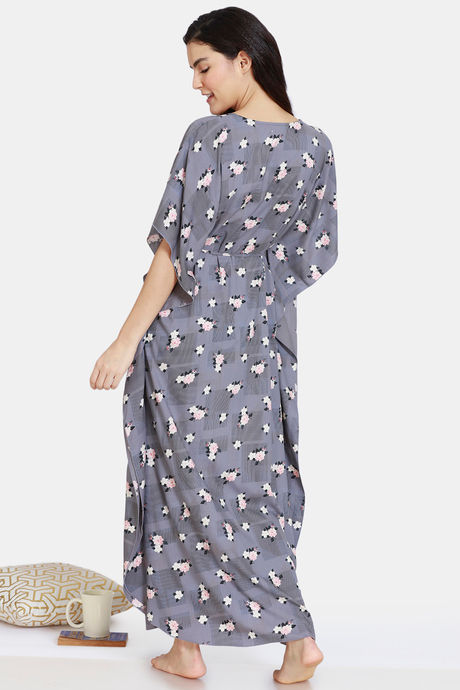 Zivame Dark Floral Woven Full Length Nightdress -Night Owl — image 3
