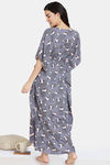 Zivame Dark Floral Woven Full Length Nightdress -Night Owl — thumbnail 3