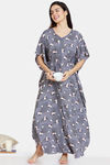 Zivame Dark Floral Woven Full Length Nightdress -Night Owl — thumbnail 4