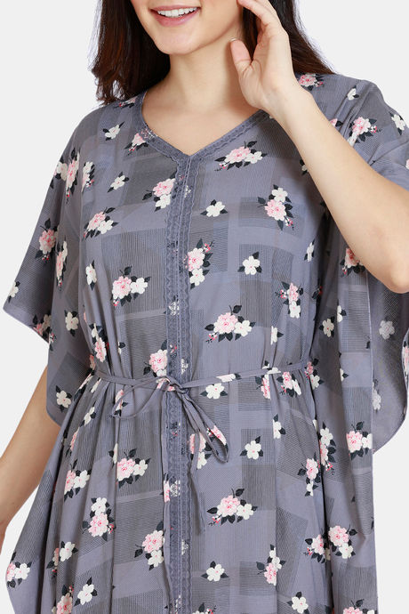 Zivame Dark Floral Woven Full Length Nightdress -Night Owl — image 5