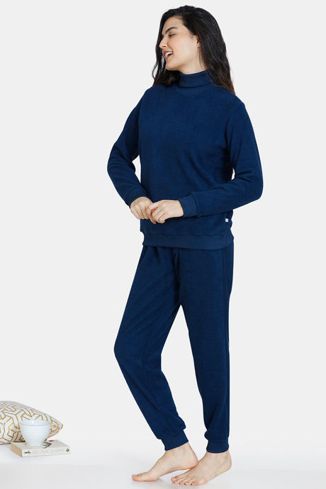 Zivame Warm Polar Fleece Knit Pyjama Set - Gibraltar Sea — image 2