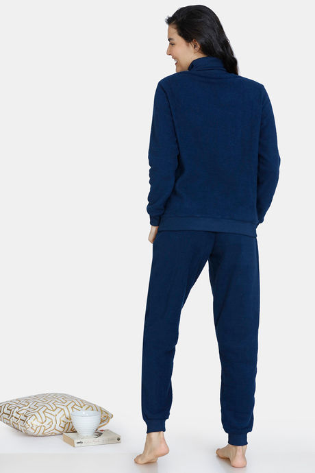 Zivame Warm Polar Fleece Knit Pyjama Set - Gibraltar Sea — image 3