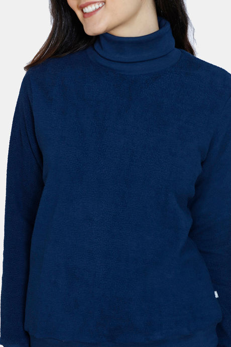 Zivame Warm Polar Fleece Knit Pyjama Set - Gibraltar Sea — image 5