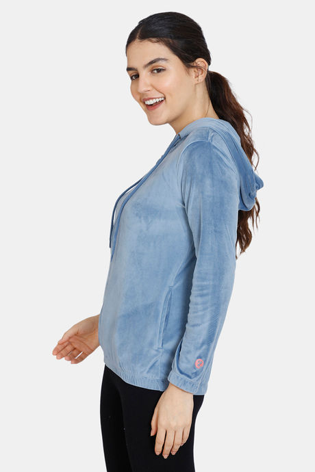 Zivame Supersoft Velour Knit Jacket - Captains Blue — image 2