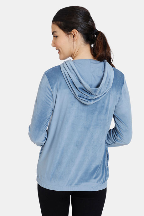 Zivame Supersoft Velour Knit Jacket - Captains Blue — image 3