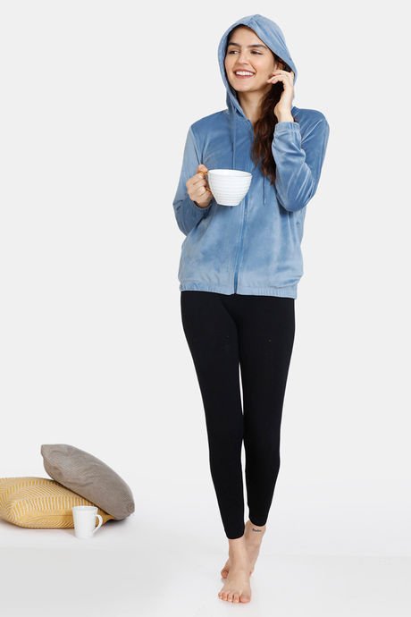 Zivame Supersoft Velour Knit Jacket - Captains Blue — image 4