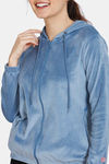 Zivame Supersoft Velour Knit Jacket - Captains Blue — thumbnail 5