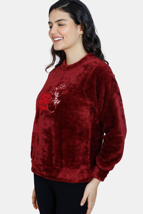 Zivame Fluffy Fur Knit Poly Sweatshirt - Pomegranate — image 2