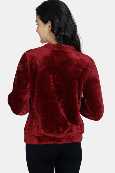 Zivame Fluffy Fur Knit Poly Sweatshirt - Pomegranate — image 3