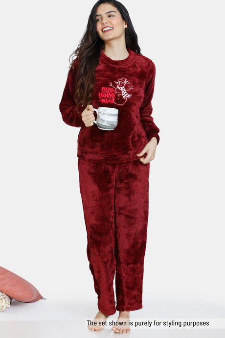 Zivame Fluffy Fur Knit Poly Sweatshirt - Pomegranate — image 4