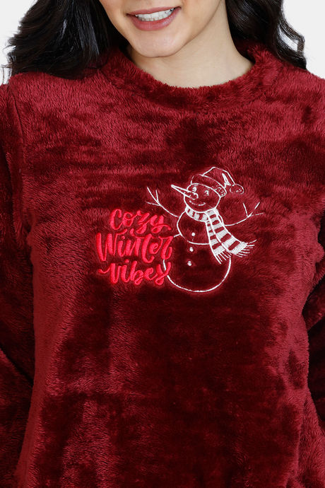 Zivame Fluffy Fur Knit Poly Sweatshirt - Pomegranate — image 5