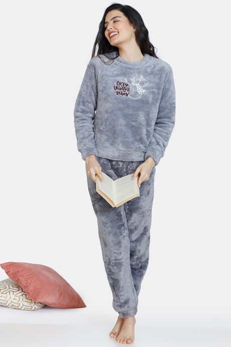 Zivame Fluffy Fur Knit Poly Sweatshirt - Tradewind — image 4