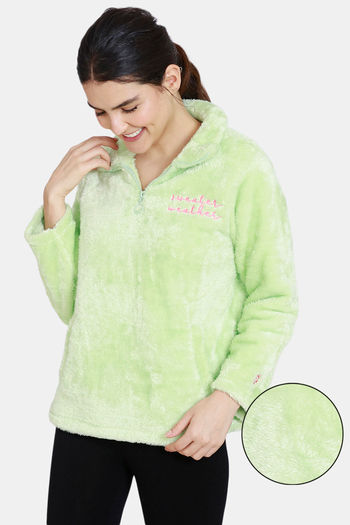 Zivame Fluffy Fur Knit Sweatshirt - Pastel Green