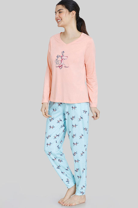 Zivame Reindeer Knit Cotton Pyjama Set -  Plume — image 2
