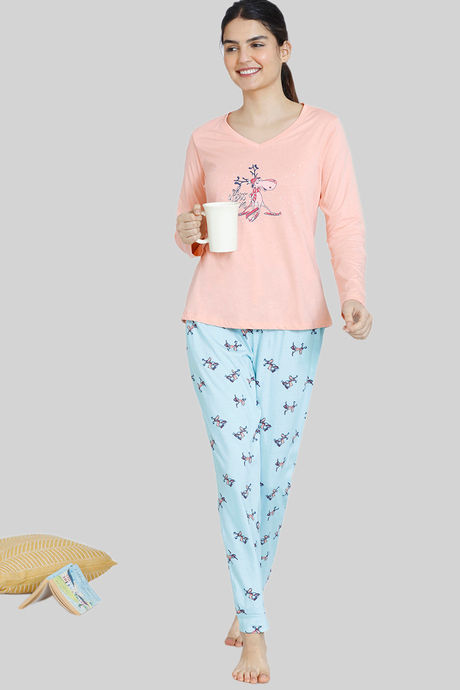 Zivame Reindeer Knit Cotton Pyjama Set -  Plume — image 4