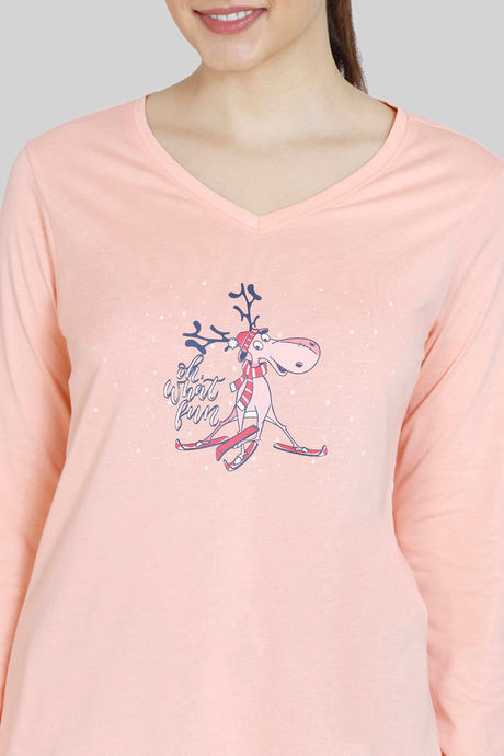 Zivame Reindeer Knit Cotton Pyjama Set -  Plume — image 5