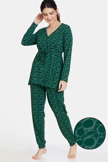 Zivame Impression Knit Cotton Pyjama Set - Mountain View