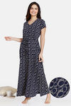 Zivame Impression Knit Cotton Full Length Nightdress - Dark Sapphire — thumbnail 1