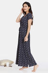 Zivame Impression Knit Cotton Full Length Nightdress - Dark Sapphire — thumbnail 2
