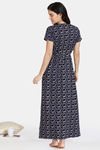 Zivame Impression Knit Cotton Full Length Nightdress - Dark Sapphire — thumbnail 3