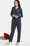 Zivame Trendy Basics Knit Cotton Pyjama Set - Anthra Melange — thumbnail 3