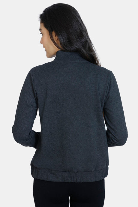 Zivame Fleece Marl Knit Cotton Sweatshirt With Soft Brushed Back - Anthracite — image 3