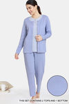 Zivame Cozy Ribbed 2 Top & 1 Bottom Loungewear Set - Tempest — thumbnail 1