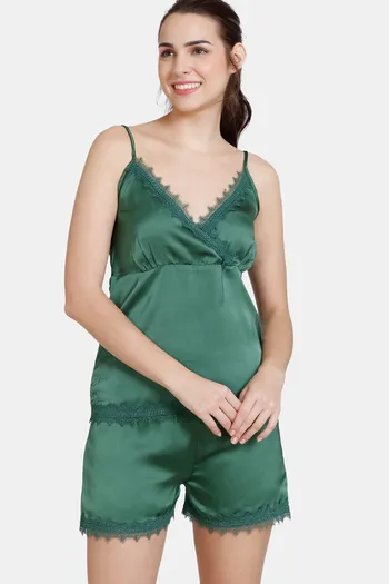 Zivame Artsy Leaves Woven Shorts Set - Greener Pasture