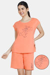 Zivame Tom & Jerry Anniversary Knit Shorts Set - Coral Quartz — thumbnail 1