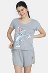Zivame Tom & Jerry Anniversary Knit Cotton Shorts Set - Quarry — thumbnail 1