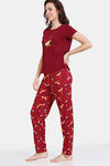 Zivame Nuts For U Knit Poly Pyjama Set - Beet Red — thumbnail 2