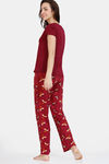 Zivame Nuts For U Knit Poly Pyjama Set - Beet Red — thumbnail 3