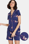 Zivame Nuts For U Knit Poly Shorts Set - Deep Cobalt — thumbnail 1