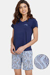 Zivame Optics Fun Knit Cotton Shorts Set - Medieval Blue — thumbnail 1
