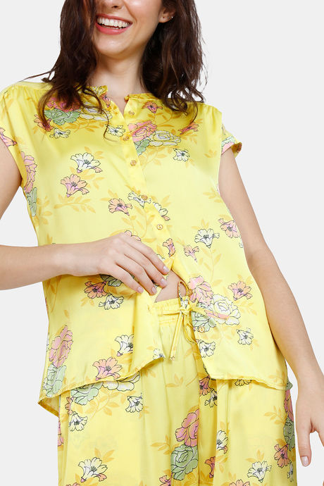 Zivame Paradise Garden Woven Pyjama Set - Aspen Gold — image 5