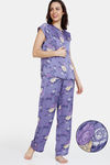 Zivame Paradise Garden Woven Pyjama Set - Twilight Purple — thumbnail 1
