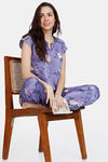 Zivame Paradise Garden Woven Pyjama Set - Twilight Purple — thumbnail 4