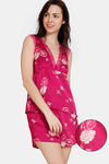 Zivame Paradise Garden Woven Shorts Set - Cerise — thumbnail 1