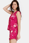Zivame Paradise Garden Woven Shorts Set - Cerise — thumbnail 2