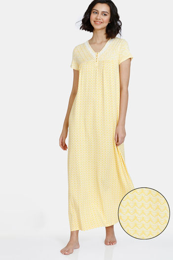 Zivame Batik Bae Knit Full length Nightdress - Minion Yellow
