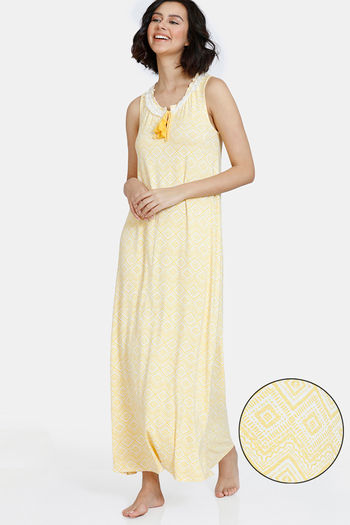 Zivame Batik Bae Knit Full Length Nightdress - Minion Yellow