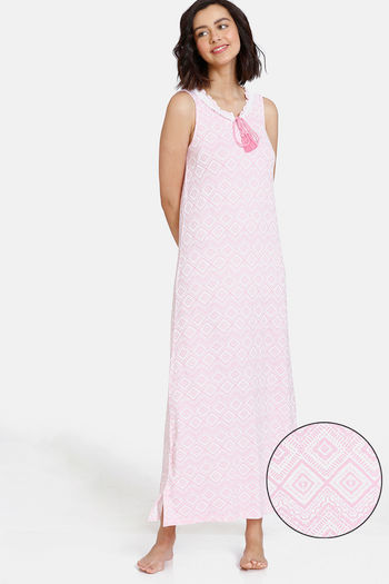 Zivame Batik Bae Knit Full length Nightdress - Prism Pink