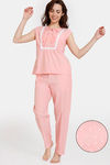 Zivame Dainty Ditsies Woven Pyjama Set - Strawberry Ice — thumbnail 1