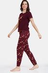 Zivame Fruggies Knit Poly Pyjama Set - Grape Wine — thumbnail 2