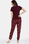Zivame Fruggies Knit Poly Pyjama Set - Grape Wine — thumbnail 3