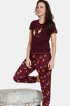 Zivame Fruggies Knit Poly Pyjama Set - Grape Wine — thumbnail 4